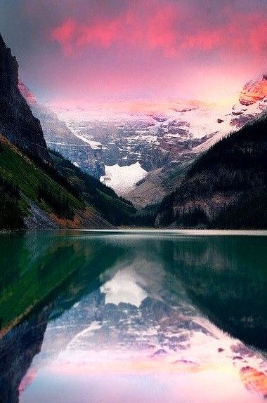 Reflected Sunset, Lake Louise, Canada. 